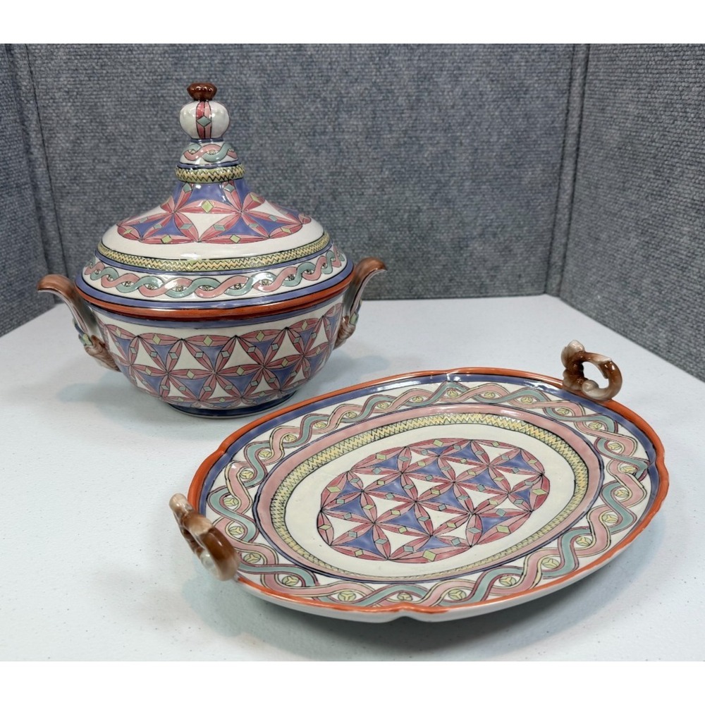 Vintage Jena Hall Toyo Inspirations Tureen Platter Figural Handles Macau